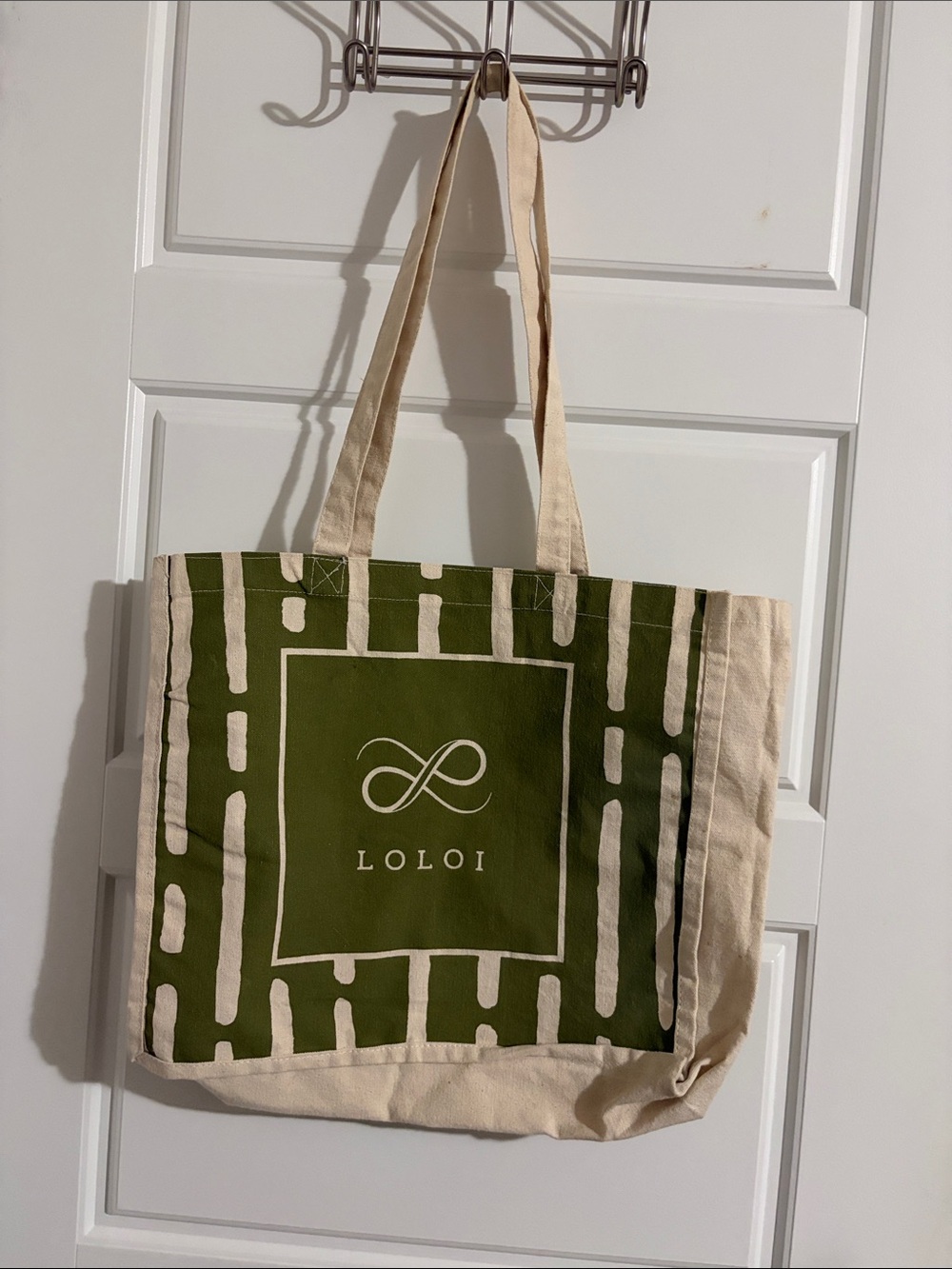 LOLOI Olive & Cream Canvas Tote Bag